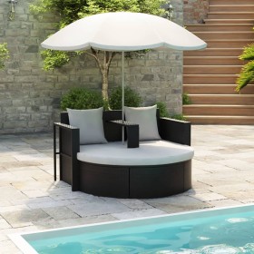 Garden bed with black synthetic rattan parasol by vidaXL, Outdoor beds - Ref: Foro24-40735, Price: 334,57 €, Discount: %