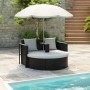 Cama de jardín con sombrilla ratán sintético negro de vidaXL, Camas para exteriores - Ref: Foro24-40735, Precio: 334,34 €, De...