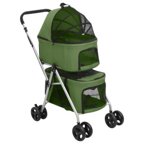 Folding double dog stroller, made of green Oxford fabric, measuring 83x48x97cm. by vidaXL, pet strollers - Ref: Foro24-172207...