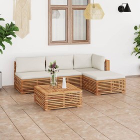 Garden furniture 5 pieces solid teak wood with cream cushions by vidaXL, Garden sets - Ref: Foro24-3087062, Price: 1,00 €, Di...