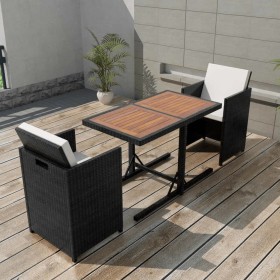 Garden bistro table and chairs set, 3 pieces, with black poly rattan cushions. by vidaXL, Garden sets - Ref: Foro24-42542, Pr...