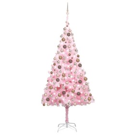 Árbol de Navidad preiluminado con luces y bolas rosa 210 cm de vidaXL, Arboles de navidad - Ref: Foro24-3077586, Precio: 104,...