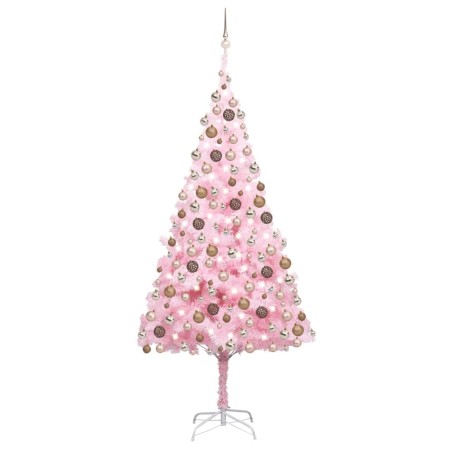 Árbol de Navidad preiluminado con luces y bolas rosa 210 cm de vidaXL, Arboles de navidad - Ref: Foro24-3077586, Precio: 118,...