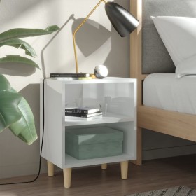 Bedside tables with wooden legs 2 units glossy white 40x30x50 cm by vidaXL, Nightstands - Ref: Foro24-805792, Price: 51,04 €,...