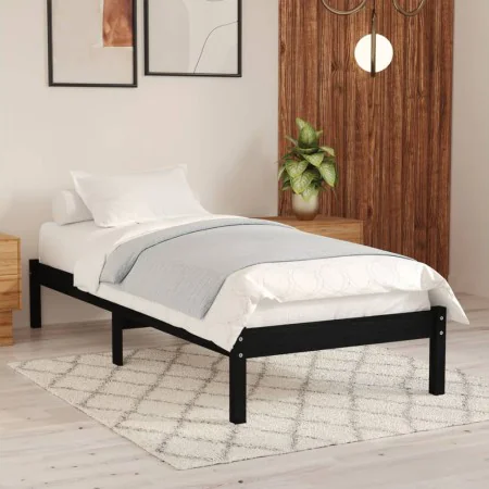 Black single solid wood bed frame 75x190 cm by vidaXL, Beds and slatted bases - Ref: Foro24-809981, Price: 83,20 €, Discount: %