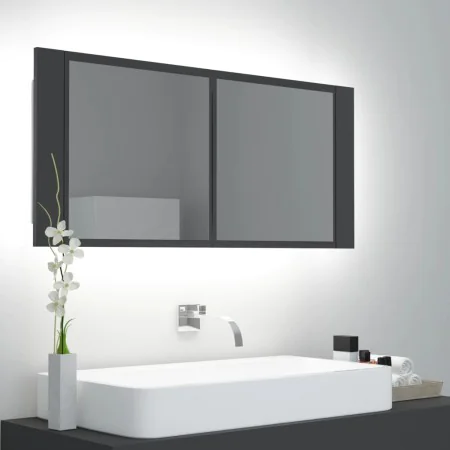 Gray acrylic bathroom mirror cabinet with LED light 100x12x45 cm by vidaXL, bathroom vanities - Ref: Foro24-804982, Price: 62...