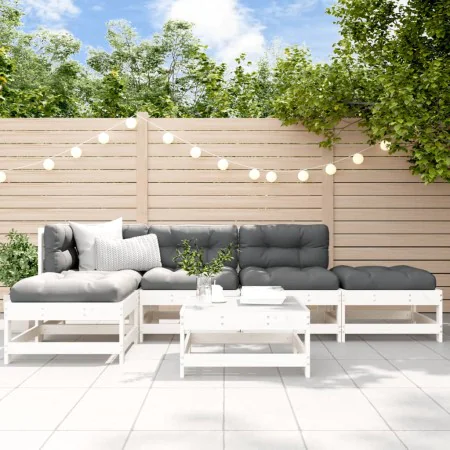 6-piece garden furniture set with solid white wood cushions by vidaXL, Garden sets - Ref: Foro24-3185900, Price: 530,09 €, Di...