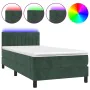 Box spring bed with mattress and LED dark green velvet 90x200 cm by vidaXL, Beds and slatted bases - Ref: Foro24-3134504, Pri...