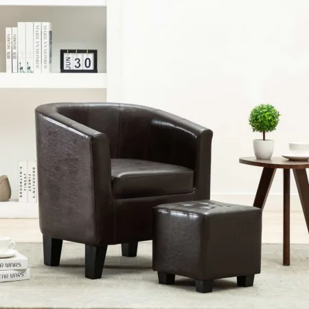 Cube design armchair with footrest in brown synthetic leather by vidaXL, Armchairs - Ref: Foro24-248059, Price: 138,91 €, Dis...