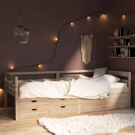 Bed frame with drawers and solid pine wardrobe 90x200 cm by vidaXL, Beds and slatted bases - Ref: Foro24-322056, Price: 210,2...