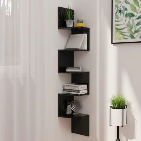 Glossy black chipboard wall corner shelf 19x19x123 cm by vidaXL, Shelves and shelves - Ref: Foro24-326838, Price: 33,07 €, Di...