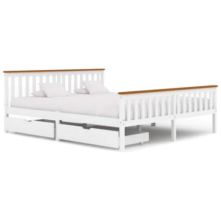 Bed frame with 2 white pine wood drawers 180x200 cm by vidaXL, Beds and slatted bases - Ref: Foro24-3060437, Price: 378,14 €,...