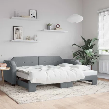 Trundle sofa bed light gray fabric 100x200 cm by vidaXL, Beds and slatted bases - Ref: Foro24-3197639, Price: 323,81 €, Disco...