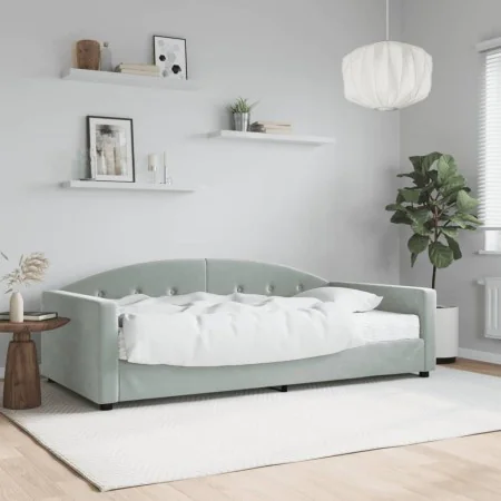 Sofa bed with light gray velvet mattress 100x200 cm by vidaXL, Beds and slatted bases - Ref: Foro24-3197284, Price: 389,17 €,...