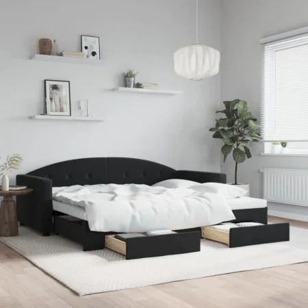 Trundle sofa bed with drawers black velvet 90x200 cm by vidaXL, Beds and slatted bases - Ref: Foro24-3197353, Price: 346,25 €...