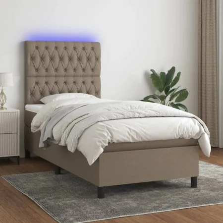 Boxspringbett mit Matratze und LED-Leuchten taupegrauer Stoff 90x190 cm von vidaXL, Betten und Lattenroste - Ref: Foro24-3135...