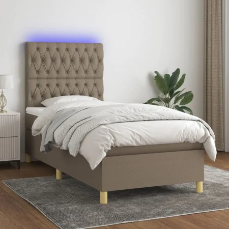 Box spring bed with mattress and LED lights taupe gray fabric 90x190 cm by vidaXL, Beds and slatted bases - Ref: Foro24-31356...