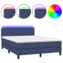 Box spring bed with mattress and LED blue fabric 140x190 cm by vidaXL, Beds and slatted bases - Ref: Foro24-3132995, Price: 4...