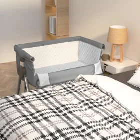 Crib with dark gray linen fabric mattress by vidaXL, Cribs and beds for children - Ref: Foro24-10290, Price: 125,22 €, Discou...