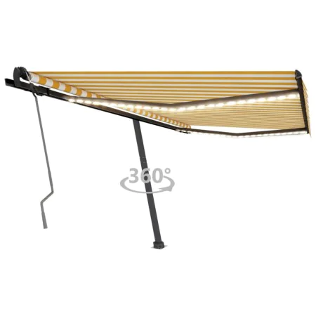 Manual retractable awning with yellow and white LED 450x350 cm by vidaXL, Awnings - Ref: Foro24-3069843, Price: 578,65 €, Dis...