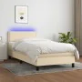 Box spring bed mattress and LED lights cream fabric 90x200 cm by vidaXL, Beds and slatted bases - Ref: Foro24-3133050, Price:...