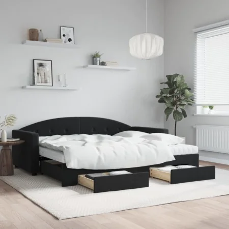 Trundle sofa bed with drawers black velvet 90x200 cm by vidaXL, Beds and slatted bases - Ref: Foro24-3197377, Price: 496,68 €...