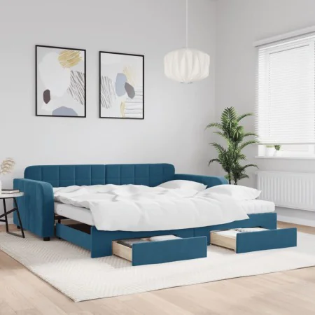 Trundle sofa bed with drawers blue velvet 100x200 cm by vidaXL, Beds and slatted bases - Ref: Foro24-3197007, Price: 493,58 €...