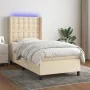 Box spring bed mattress and LED lights cream fabric 90x200 cm by , Beds and slatted bases - Ref: Foro24-3138610, Price: 374,4...