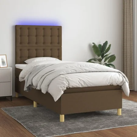 Box spring bed mattress LED lights dark brown fabric 100x200cm by , Beds and slatted bases - Ref: Foro24-3135736, Price: 395,...