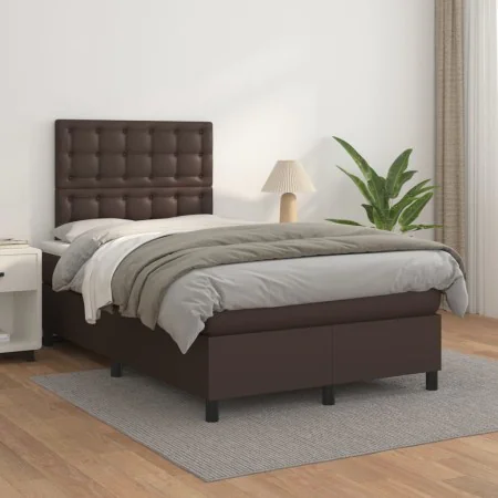 Box spring bed with brown synthetic leather mattress 120x200 cm by , Beds and slatted bases - Ref: Foro24-3142836, Price: 452...