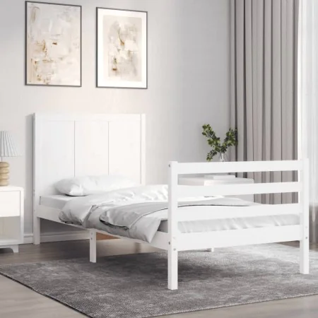 White solid wood bed frame with headboard by , Beds and slatted bases - Ref: Foro24-3194472, Price: 110,21 €, Discount: %