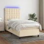 Box spring bed mattress and LED lights cream fabric 100x200 cm by , Beds and slatted bases - Ref: Foro24-3135178, Price: 403,...