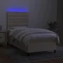 Box spring bed mattress and LED lights cream fabric 100x200 cm by , Beds and slatted bases - Ref: Foro24-3135178, Price: 403,...