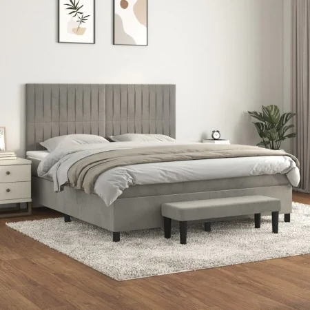 Boxspringbett mit hellgrauer Samtmatratze 160x200 cm von , Betten und Lattenroste - Ref: Foro24-3137971, Preis: 608,25 €, Rab...