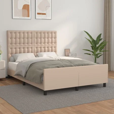 Cappuccino synthetic leather headboard bed frame 140x190cm by , Beds and slatted bases - Ref: Foro24-3125572, Price: 251,15 €...