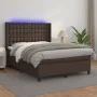 Box spring bed with mattress and LED brown synthetic leather 140x200 cm by , Beds and slatted bases - Ref: Foro24-3139388, Pr...