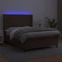 Box spring bed with mattress and LED brown synthetic leather 140x200 cm by , Beds and slatted bases - Ref: Foro24-3139388, Pr...