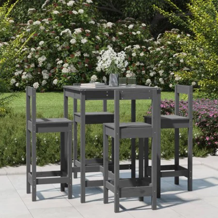 5-piece gray pine wood garden table and high stools set by , Garden sets - Ref: Foro24-3154742, Price: 255,14 €, Discount: %