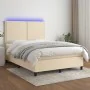 Box spring bed mattress and LED lights cream fabric 140x190 cm by , Beds and slatted bases - Ref: Foro24-3134794, Price: 518,...