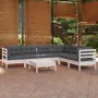 Garden furniture 8 pieces with white pine wood cushions by , Garden sets - Ref: Foro24-3096690, Price: 584,14 €, Discount: %