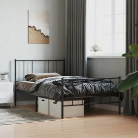 Bed frame with headboard and black metal footboard 90x200 cm by , Beds and slatted bases - Ref: Foro24-352491, Price: 78,40 €...