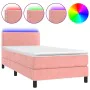 Box spring bed with mattress and LED pink velvet 90x190 cm by , Beds and slatted bases - Ref: Foro24-3134320, Price: 314,38 €...