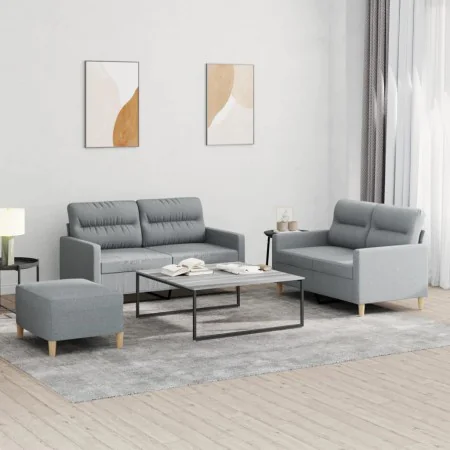 Sofa set with cushions 3 pieces light gray fabric by , Sofas - Ref: Foro24-3201576, Price: 476,53 €, Discount: %