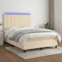 Boxspringbett-Matratze und LED-Leuchten, cremefarbener Stoff, 140 x 190 cm von , Betten und Lattenroste - Ref: Foro24-3134874...