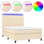 Boxspringbett-Matratze und LED-Leuchten, cremefarbener Stoff, 140 x 190 cm von , Betten und Lattenroste - Ref: Foro24-3134874...