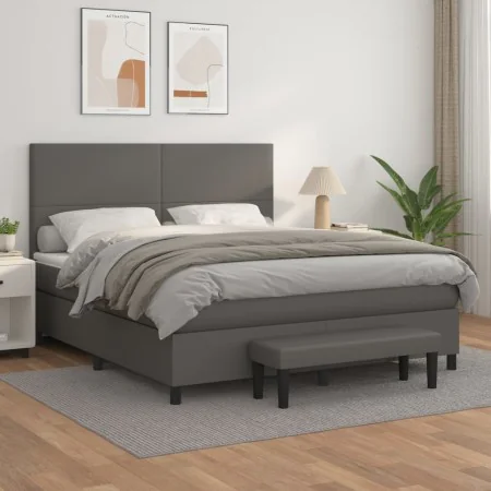 Box spring bed with gray synthetic leather mattress 160x200 cm by , Beds and slatted bases - Ref: Foro24-3137555, Price: 592,...