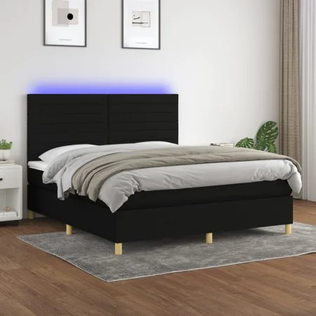 Boxspringbettmatratze und LED-Leuchten aus schwarzem Stoff 180x200 cm von , Betten und Lattenroste - Ref: Foro24-3135535, Pre...