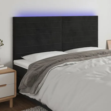 Black velvet headboard with LED lights 200x5x118/128 cm by , Headboards and footboards - Ref: Foro24-3122632, Price: 121,94 €...