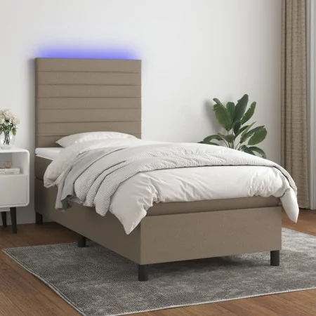 Boxspringbett mit Matratze und LED-Leuchten taupegrauer Stoff 90x200 cm von , Betten und Lattenroste - Ref: Foro24-3134929, P...