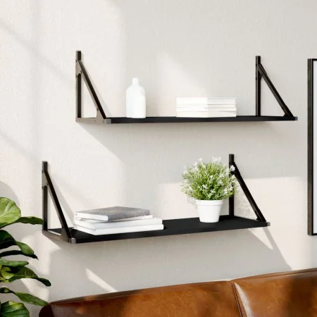 Wall shelves 2 pcs engineered wood black 80x25x25.5 cm by , Shelves and shelves - Ref: Foro24-836338, Price: 42,92 €, Discoun...